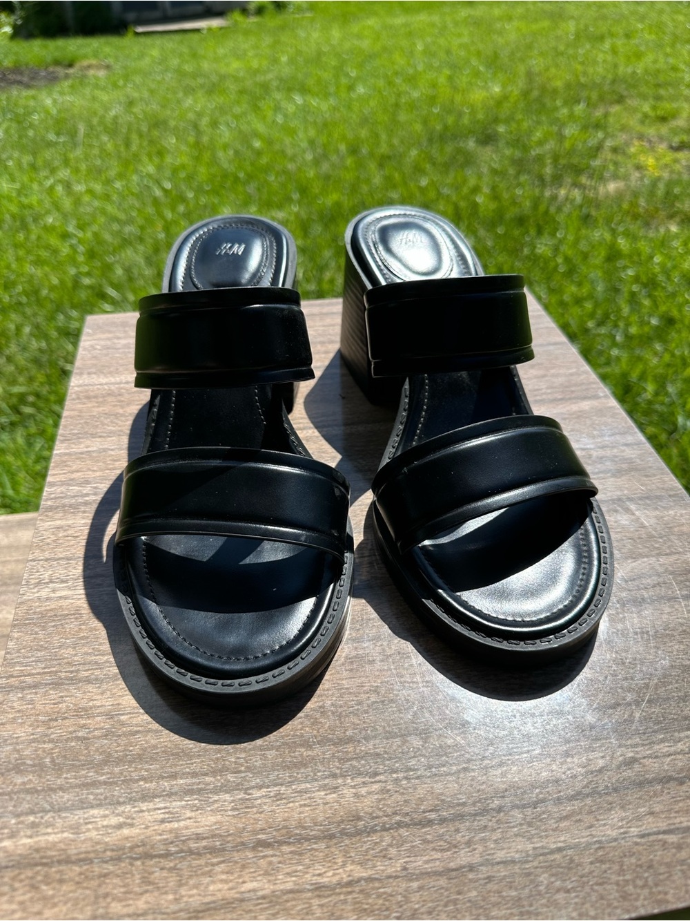 H&M Black Double-Strap Block Heel Mules